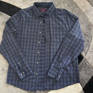 UNTUCKIT BLUE PLAID BUTTON FRONT DRESS SHIRT